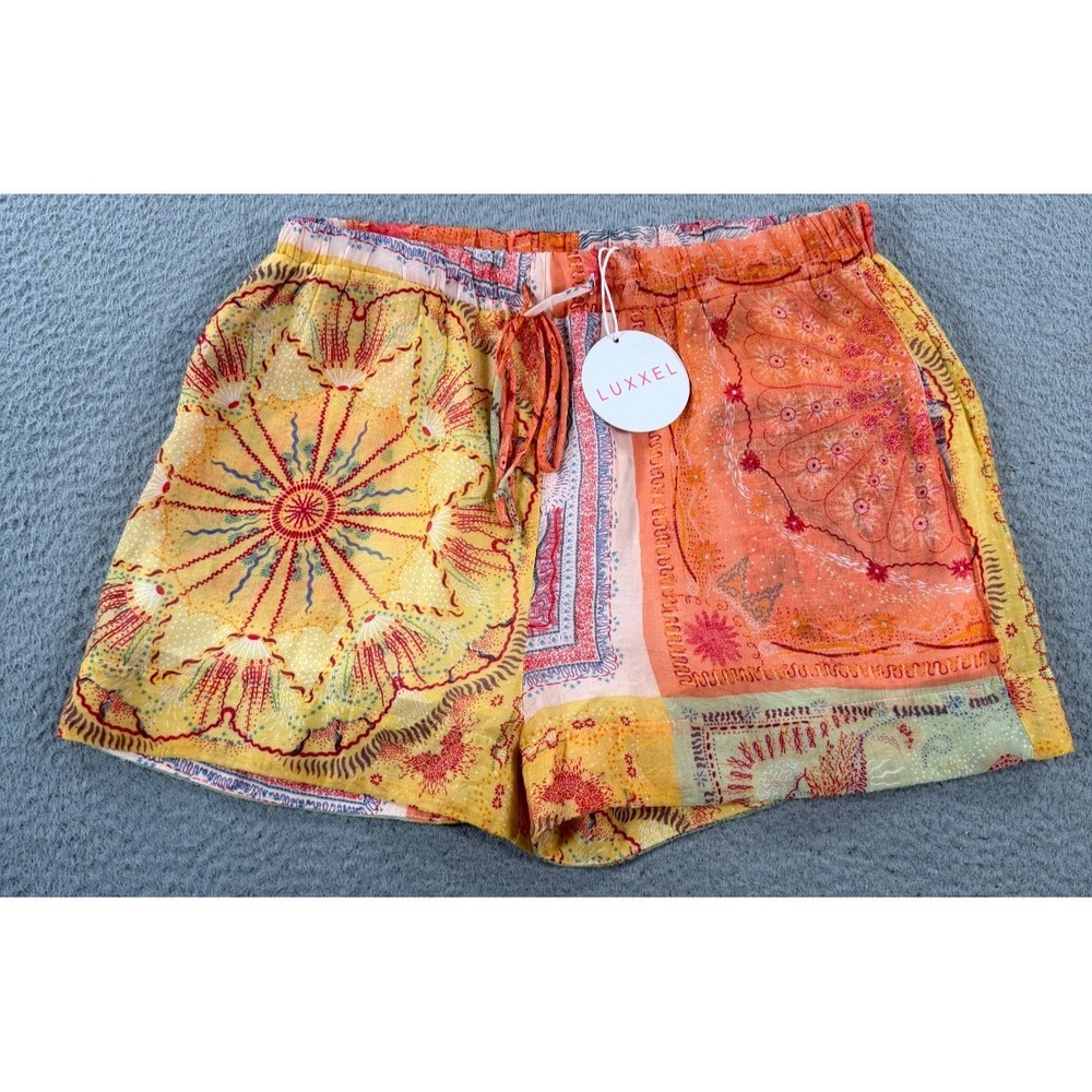 Luxxel Shorts Women's Large Orange Rayon Drawstring Summer Boho Beach Coastal